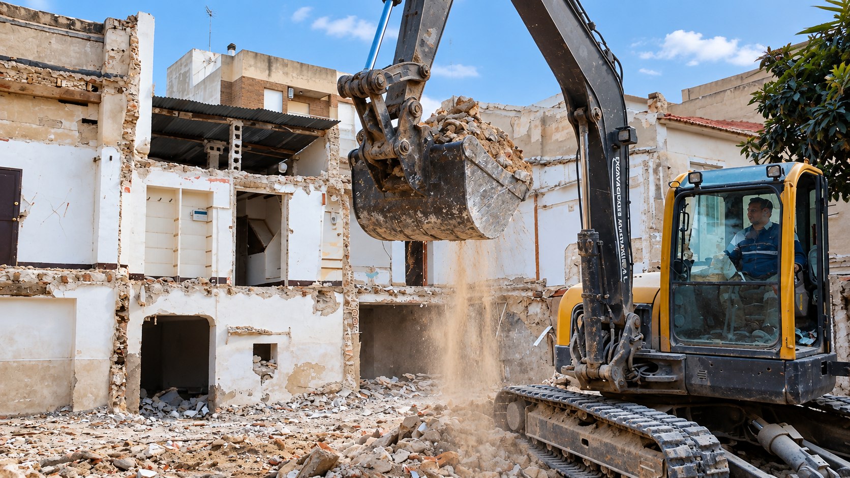 Derribo mecánico de vivienda con maquinaria propia en la calle del Mar de Sant Joan d'Alacant (Alicante)